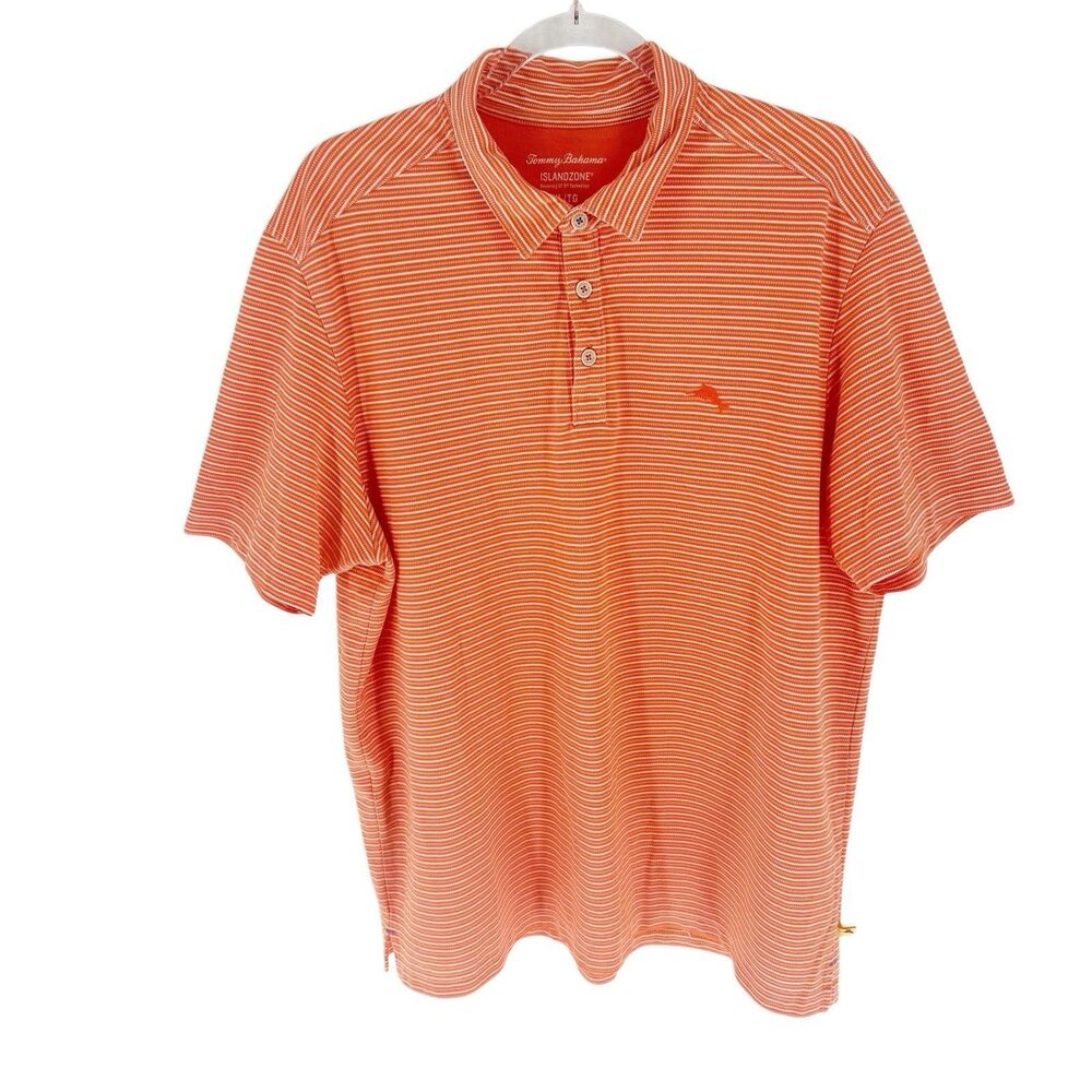 Tommy Bahama Polo Mens XL Orange Striped Island Zone Supima Cotton Short Sleeve